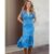 Blue Leopard Ruched Midi Dress | Clothing Size: 10