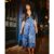 Blue Leopard Printed Satin Midi Dress | Clothing Size: 10