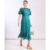 Teal Chiffon Foil Puff Sleeve Midi Dress | Clothing Size: 18