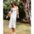 White Cotton Shirred Bardot Midi Dress | Clothing Size: 20