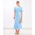 Blue Jacquard Shimmer Puff Sleeve Midi Dress | Clothing Size: 12