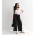 Black Elasticated Wide leg Tie detail Trousers