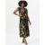 Green Floral Devore Ruffle V Neck Midaxi Dress
