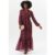 Burgundy Foil Print Ruffle Midi Dress