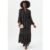 Black Foil Print Ruffle Midi Dress
