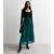 Green Pleated Belt Detail Midi Skirt