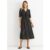 Black Spot Print Shirred Waist Shift Midi Dress