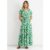 Green Floral Elastic Waist Maxi Dress
