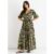 Green Animal Print Wrap Skater Maxi Dress