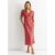 Red Floral Lace Trim V Neck Midi Dress