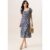 Blue Short Puff Sleeve Split Hem Midi Dress