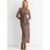 Brown Mesh Animal Print Jersey Maxi Dress