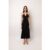 Freya Black Satin Ruched Midi Dress