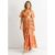 Orange Metallic Jacquard Flutter Sleeves Floral Maxi Dress