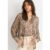 Brown Animal Print Long SLeeves Tie Neck Blouse