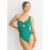 Green Textured Twist Front One Shoulder Swimsuit