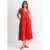 Red V Neck Pocket Smock Midi Dress